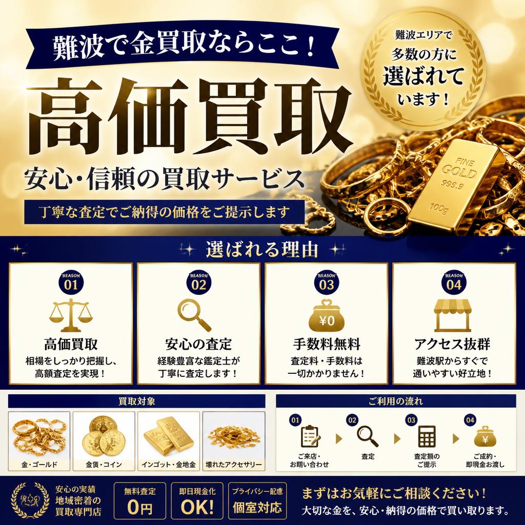 難波で金買取ならここ！選ばれる理由とサービスを大公開