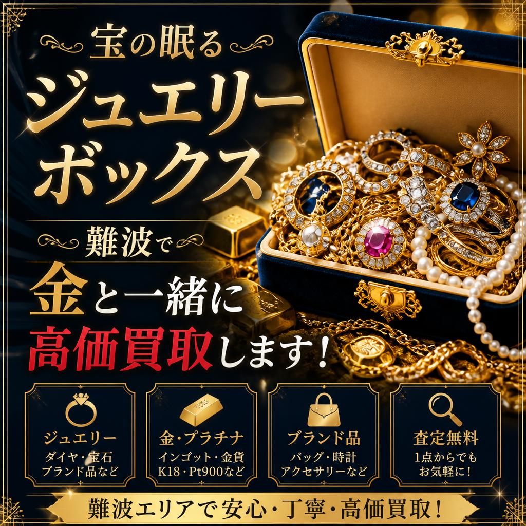 宝の眠るジュエリーボックス、難波で金と一緒に高価買取します！