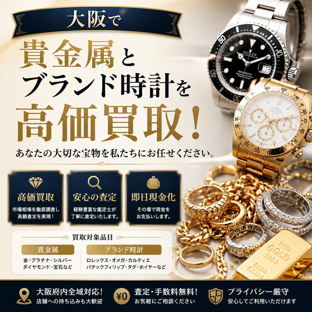 大阪で貴金属とブランド時計を高価買取！あなたの大切な宝物を私たちにお任せください。